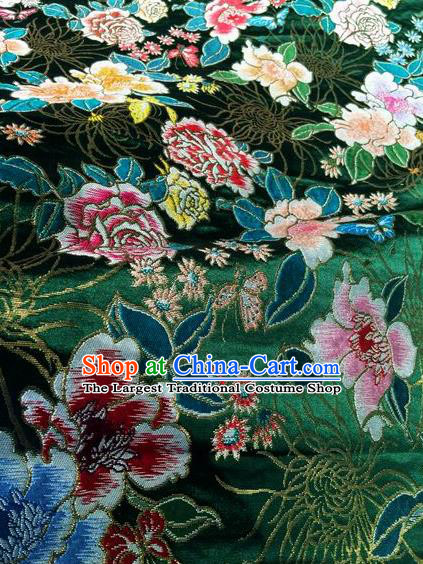 Asian Chinese Classical Peony Chrysanthemum Pattern Design Green Silk Fabric Traditional Nanjing Brocade Material