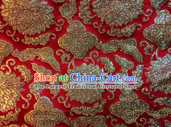 Asian Chinese Classical Cloud Lotus Pattern Design Red Silk Fabric Traditional Nanjing Brocade Material