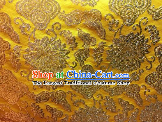 Asian Chinese Classical Cloud Lotus Pattern Design Golden Silk Fabric Traditional Nanjing Brocade Material