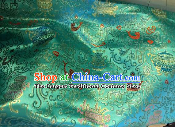 Asian Chinese Classical Sacrifice Pattern Design Green Silk Fabric Traditional Nanjing Brocade Material