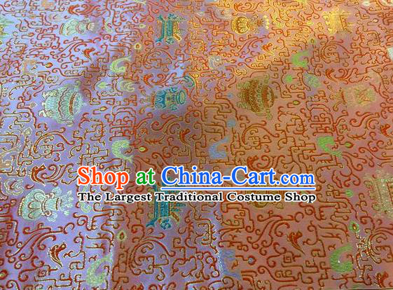 Asian Chinese Classical Eight Treasures Pattern Design Peach Pink Silk Fabric Traditional Nanjing Brocade Material