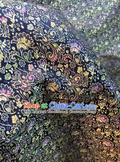 Asian Chinese Classical Cockscomb Pattern Design Navy Silk Fabric Traditional Nanjing Brocade Material