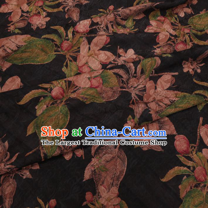 Asian Chinese Classical Begonia Pattern Design Black Watered Gauze Fabric Traditional Silk Material