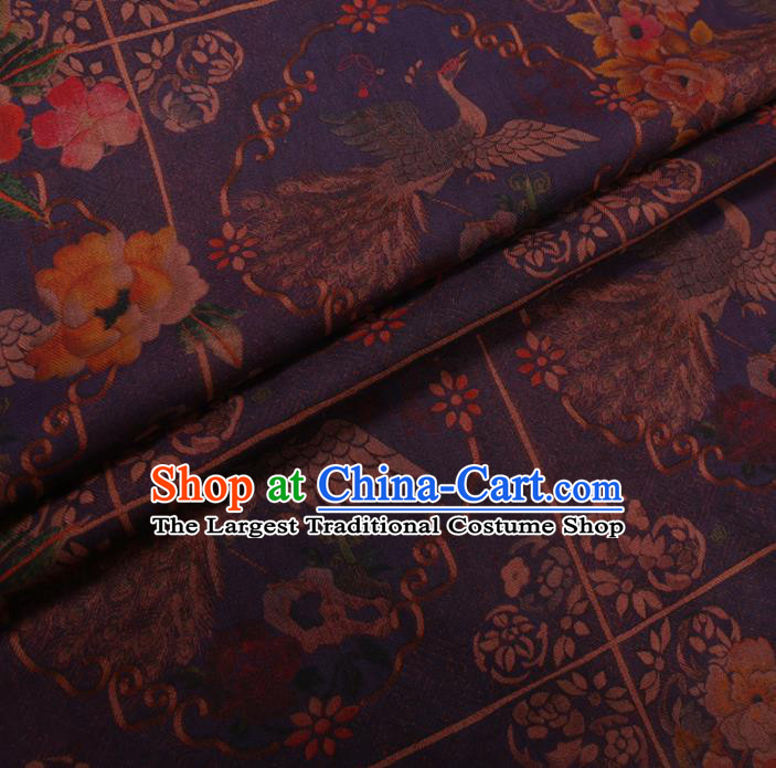Asian Chinese Classical Peacock Pattern Design Purple Watered Gauze Fabric Traditional Silk Material