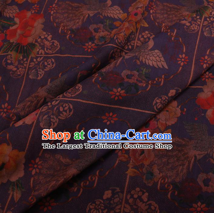 Asian Chinese Classical Peacock Pattern Design Purple Watered Gauze Fabric Traditional Silk Material