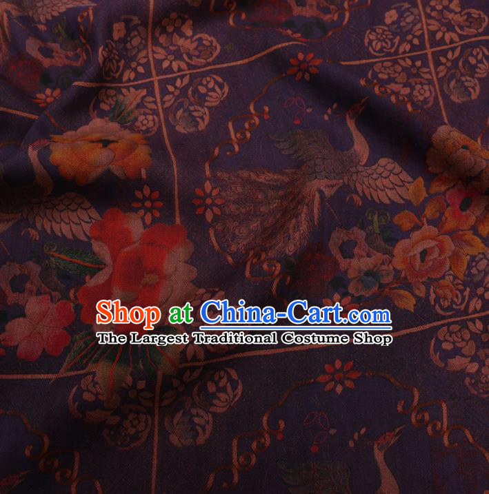 Asian Chinese Classical Peacock Pattern Design Purple Watered Gauze Fabric Traditional Silk Material
