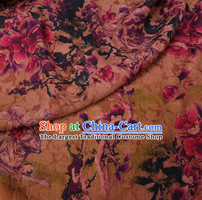 Asian Chinese Classical Flowers Pattern Design Ginger Watered Gauze Fabric Traditional Silk Material
