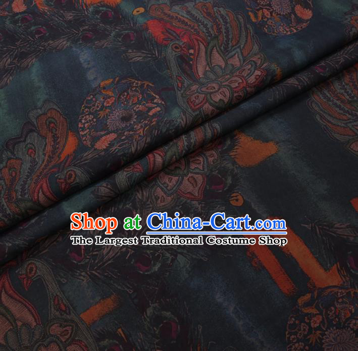 Chinese Cheongsam Classical Chrysanthemum Pattern Design Navy Watered Gauze Fabric Asian Traditional Silk Material
