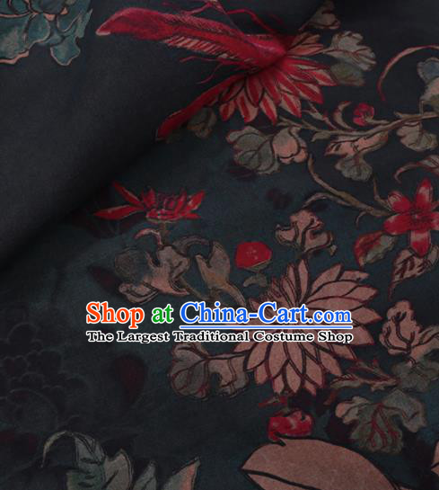Chinese Cheongsam Classical Chrysanthemum Pattern Design Deep Green Watered Gauze Fabric Asian Traditional Silk Material