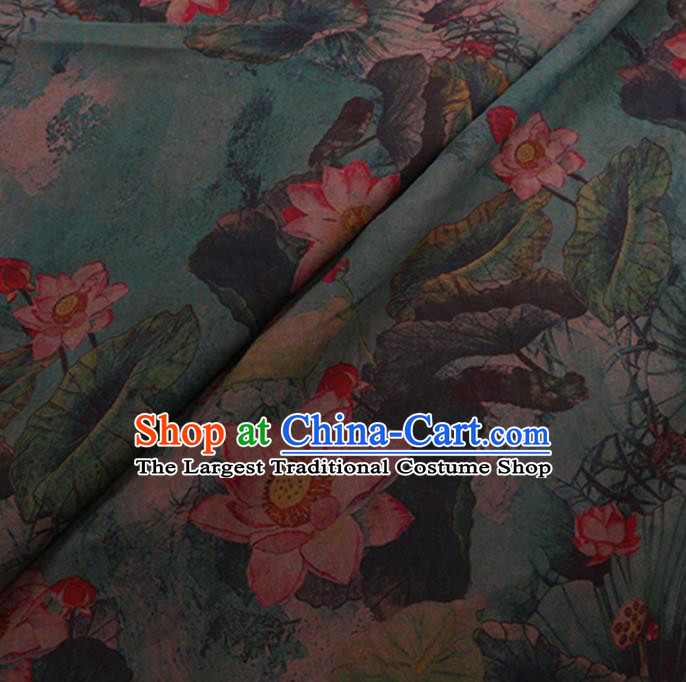 Chinese Cheongsam Classical Lotus Pattern Design Green Watered Gauze Fabric Asian Traditional Silk Material