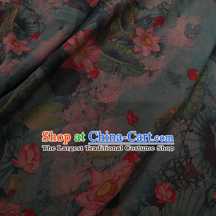 Chinese Cheongsam Classical Lotus Pattern Design Green Watered Gauze Fabric Asian Traditional Silk Material