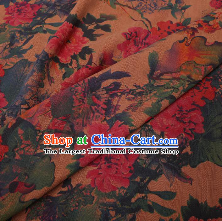 Chinese Cheongsam Classical Peony Pattern Design Ginger Watered Gauze Fabric Asian Traditional Silk Material