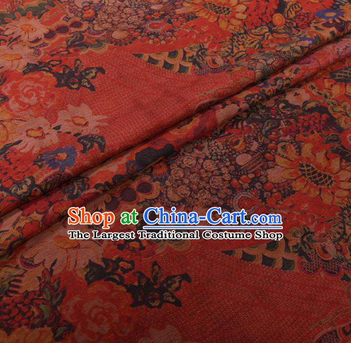 Chinese Cheongsam Classical Flowers Pattern Design Red Watered Gauze Fabric Asian Traditional Silk Material