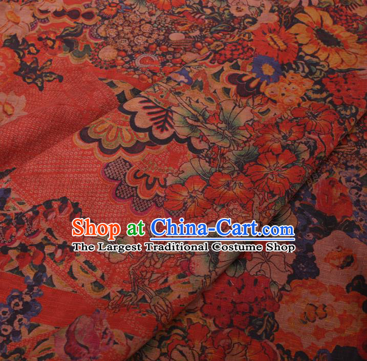Chinese Cheongsam Classical Flowers Pattern Design Red Watered Gauze Fabric Asian Traditional Silk Material
