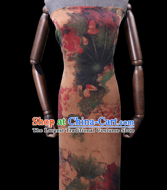 Chinese Cheongsam Classical Lotus Pattern Design Ginger Watered Gauze Fabric Asian Traditional Silk Material