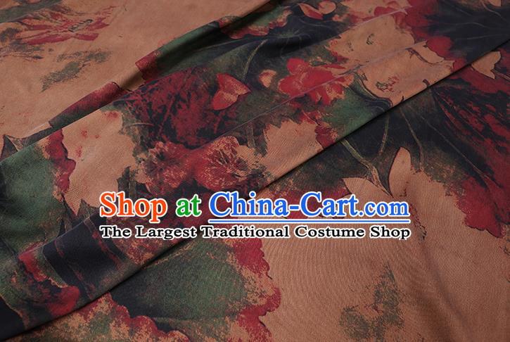Chinese Cheongsam Classical Lotus Pattern Design Ginger Watered Gauze Fabric Asian Traditional Silk Material