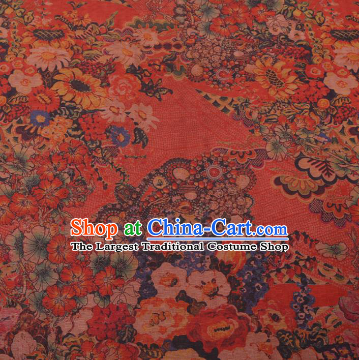 Chinese Cheongsam Classical Flowers Pattern Design Red Watered Gauze Fabric Asian Traditional Silk Material