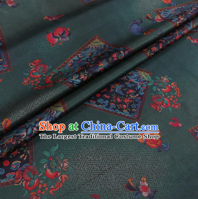 Chinese Cheongsam Classical Peach Pattern Design Deep Green Watered Gauze Fabric Asian Traditional Silk Material