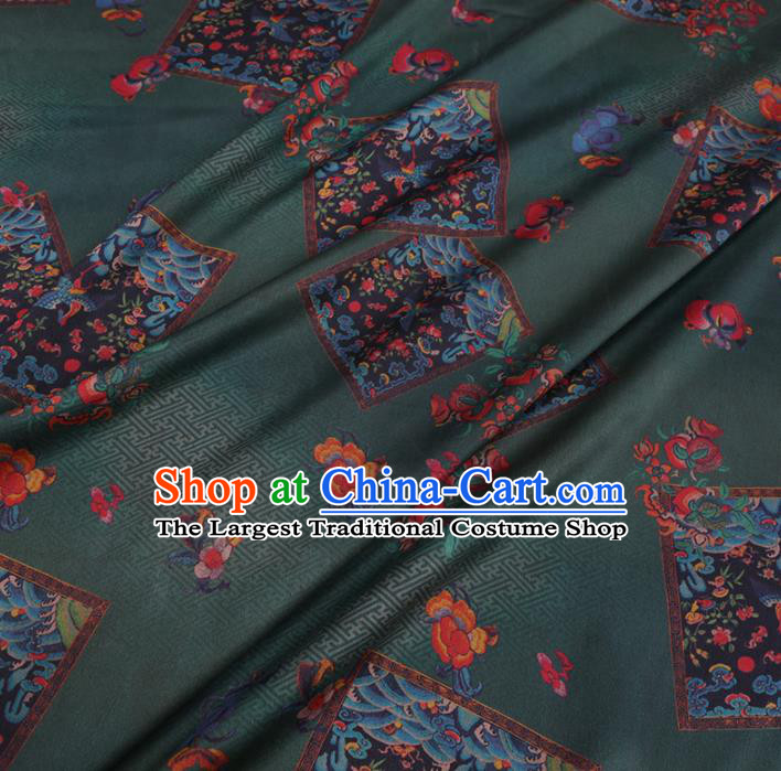 Chinese Cheongsam Classical Peach Pattern Design Deep Green Watered Gauze Fabric Asian Traditional Silk Material