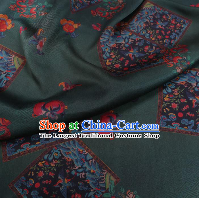 Chinese Cheongsam Classical Peach Pattern Design Deep Green Watered Gauze Fabric Asian Traditional Silk Material