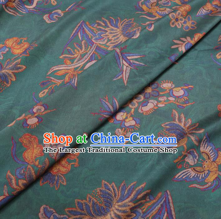 Chinese Cheongsam Classical Chrysanthemum Butterfly Pattern Design Green Watered Gauze Fabric Asian Traditional Silk Material