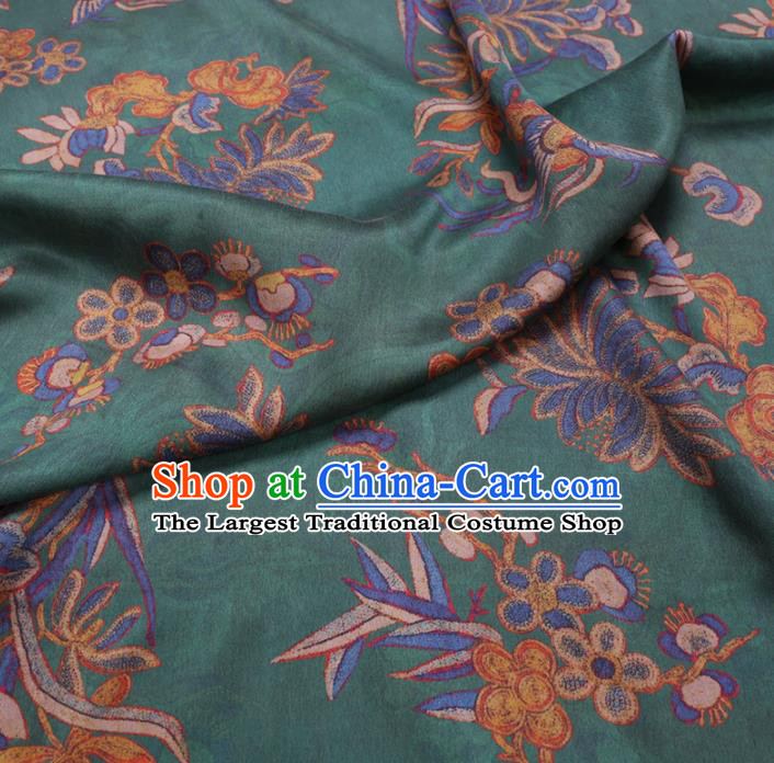 Chinese Cheongsam Classical Chrysanthemum Butterfly Pattern Design Green Watered Gauze Fabric Asian Traditional Silk Material