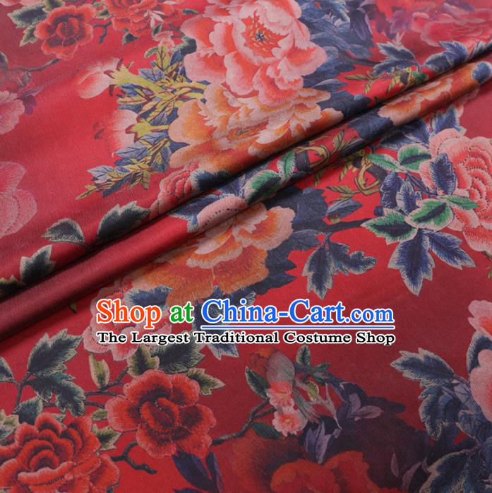 Chinese Cheongsam Classical Peony Pattern Design Red Watered Gauze Fabric Asian Traditional Silk Material