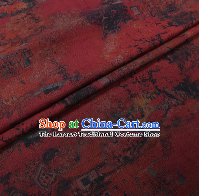Chinese Cheongsam Classical Pattern Design Dark Red Watered Gauze Fabric Asian Traditional Silk Material