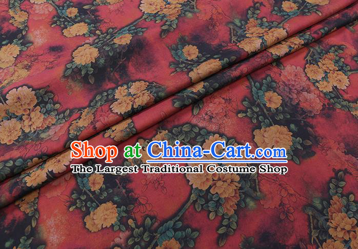 Chinese Cheongsam Classical Peony Pattern Design Red Watered Gauze Fabric Asian Traditional Silk Material