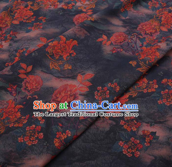 Chinese Cheongsam Classical Pattern Design Navy Watered Gauze Fabric Asian Traditional Silk Material
