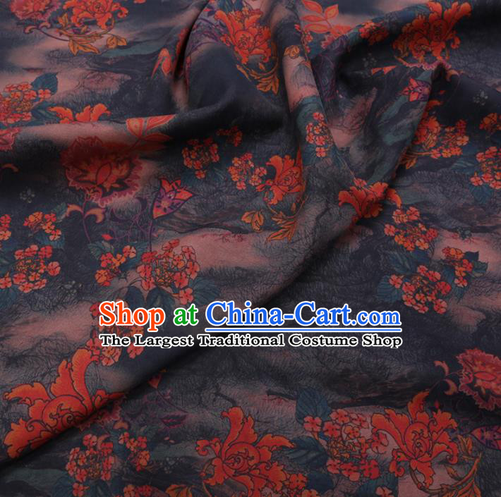 Chinese Cheongsam Classical Pattern Design Navy Watered Gauze Fabric Asian Traditional Silk Material