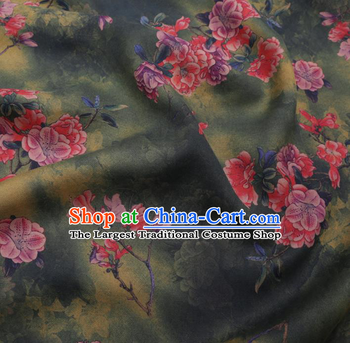 Chinese Cheongsam Classical Flowers Pattern Design Green Watered Gauze Fabric Asian Traditional Silk Material