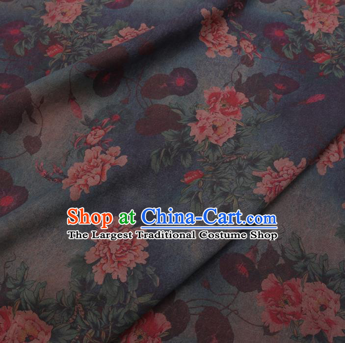 Chinese Cheongsam Classical Peony Pattern Design Deep Blue Watered Gauze Fabric Asian Traditional Silk Material