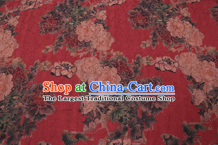 Chinese Cheongsam Classical Peony Pattern Design Red Watered Gauze Fabric Asian Traditional Silk Material