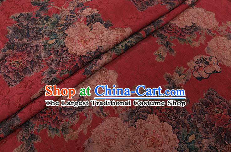 Chinese Cheongsam Classical Peony Pattern Design Red Watered Gauze Fabric Asian Traditional Silk Material