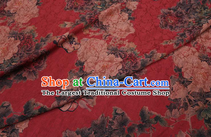 Chinese Cheongsam Classical Peony Pattern Design Red Watered Gauze Fabric Asian Traditional Silk Material