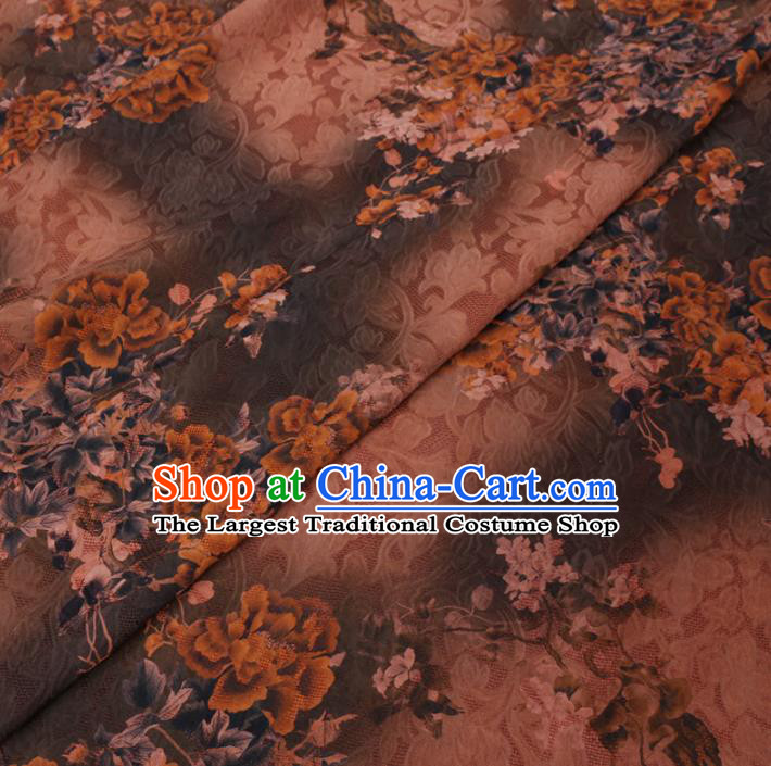 Chinese Cheongsam Classical Pattern Design Brown Watered Gauze Fabric Asian Traditional Silk Material