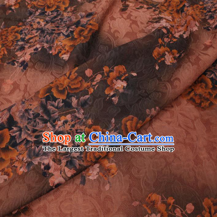 Chinese Cheongsam Classical Pattern Design Brown Watered Gauze Fabric Asian Traditional Silk Material
