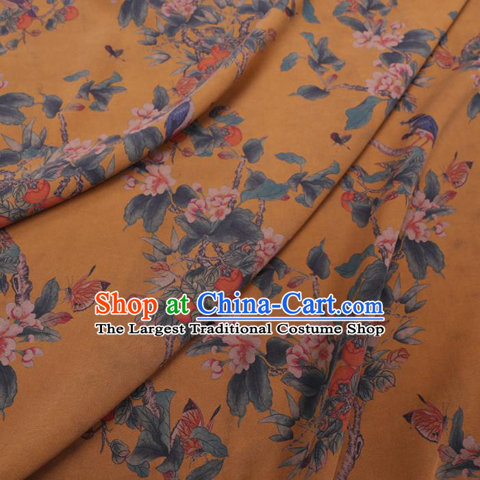 Chinese Cheongsam Classical Begonia Pattern Design Yellow Watered Gauze Fabric Asian Traditional Silk Material