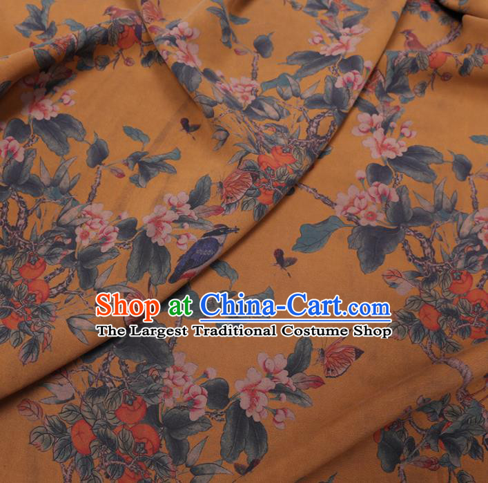 Chinese Cheongsam Classical Begonia Pattern Design Yellow Watered Gauze Fabric Asian Traditional Silk Material