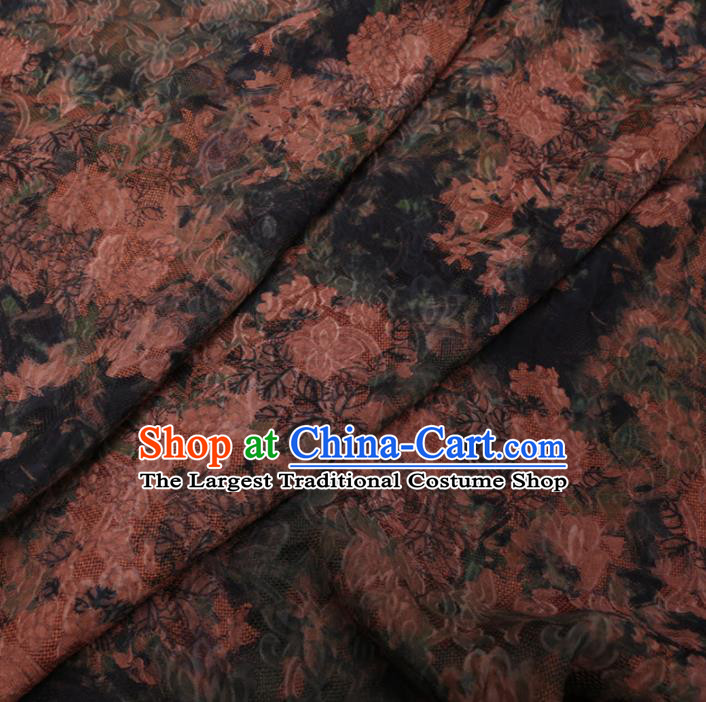 Asian Chinese Classical Flowers Pattern Design Atrovirens Watered Gauze Fabric Traditional Silk Material