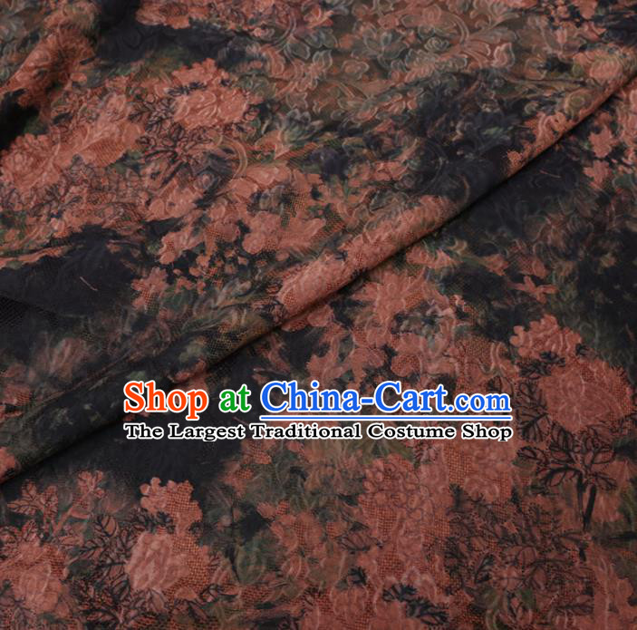 Asian Chinese Classical Flowers Pattern Design Atrovirens Watered Gauze Fabric Traditional Silk Material