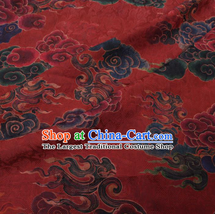 Asian Chinese Classical Auspicious Cloud Pattern Design Dark Red Watered Gauze Fabric Traditional Silk Material