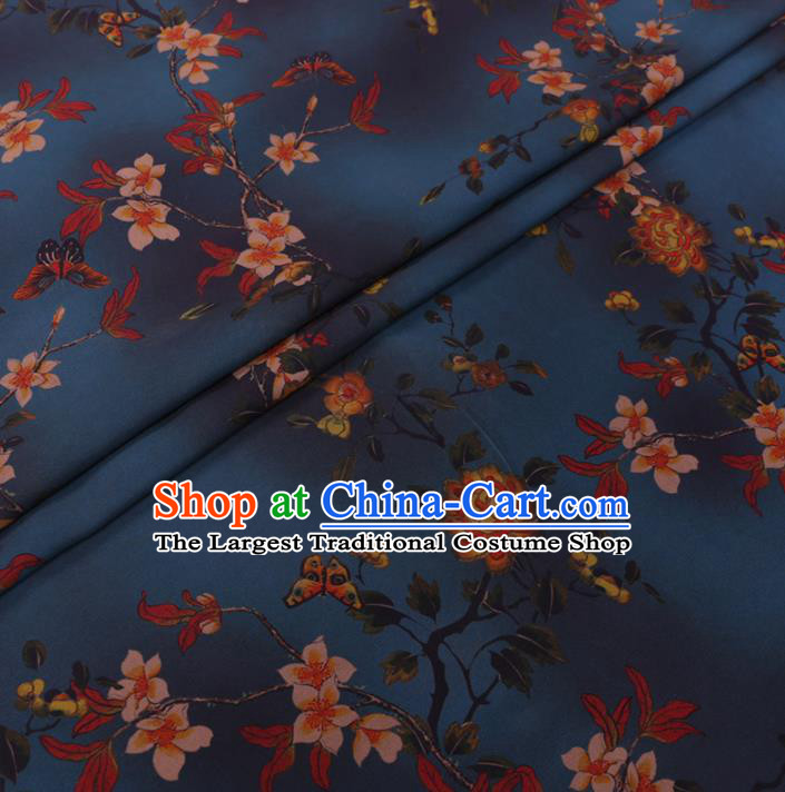 Chinese Cheongsam Classical Rose Pattern Design Navy Watered Gauze Fabric Asian Traditional Silk Material