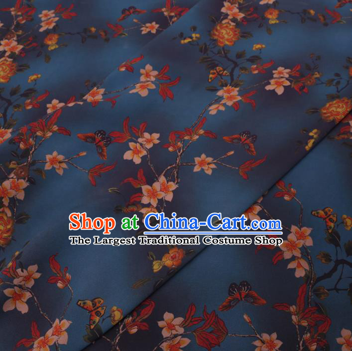 Chinese Cheongsam Classical Rose Pattern Design Navy Watered Gauze Fabric Asian Traditional Silk Material