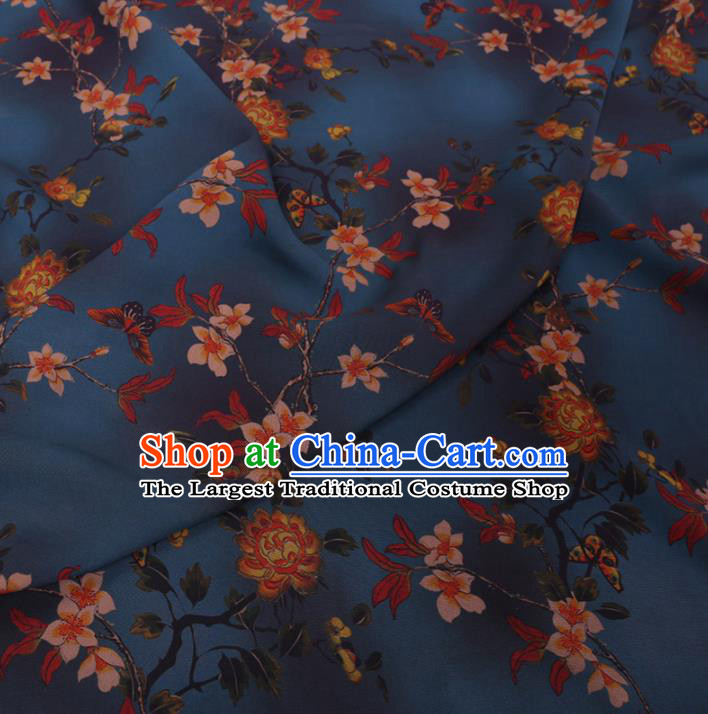 Chinese Cheongsam Classical Rose Pattern Design Navy Watered Gauze Fabric Asian Traditional Silk Material