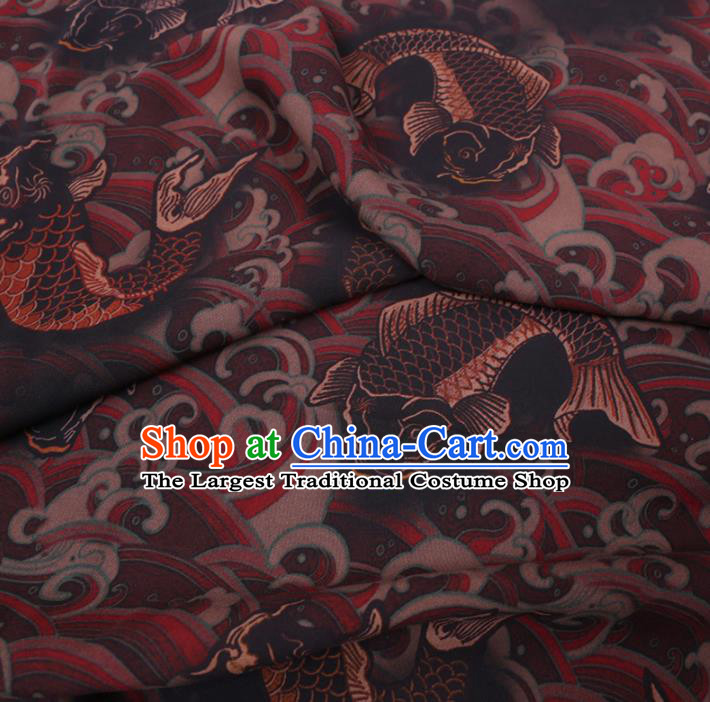 Chinese Cheongsam Classical Carps Pattern Design Dark Red Watered Gauze Fabric Asian Traditional Silk Material