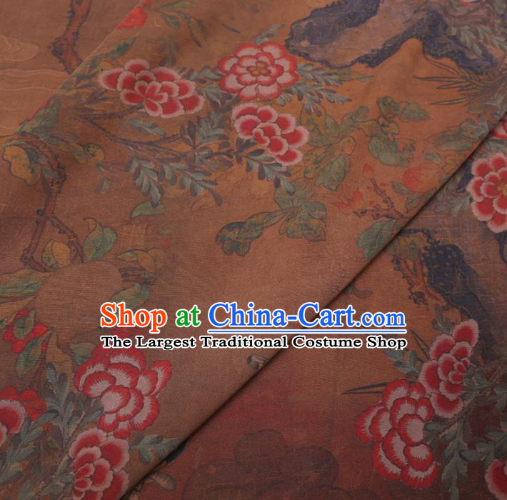 Chinese Cheongsam Classical Flowers Butterfly Pattern Design Ginger Watered Gauze Fabric Asian Traditional Silk Material