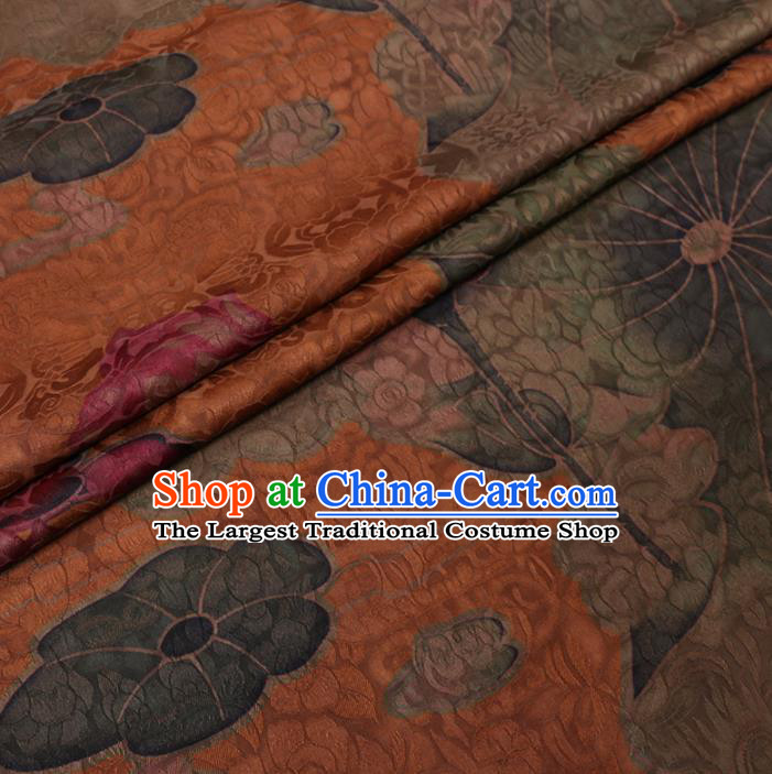 Chinese Cheongsam Classical Lotus Pattern Design Orange Watered Gauze Fabric Asian Traditional Silk Material