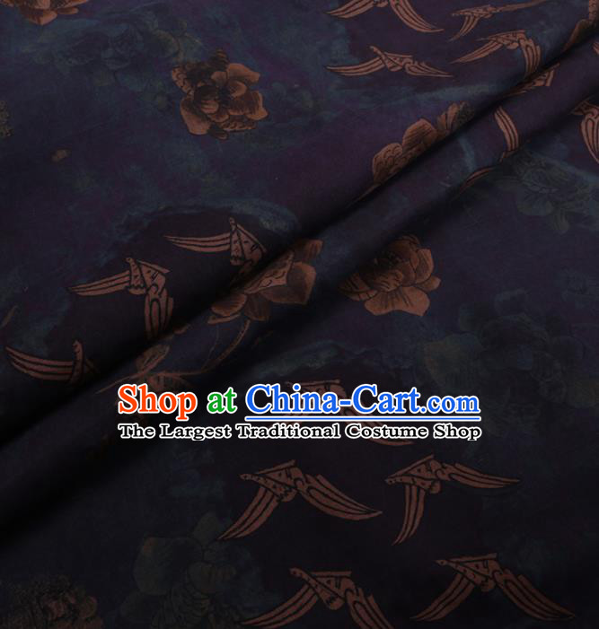 Chinese Cheongsam Classical Lotus Pattern Design Navy Watered Gauze Fabric Asian Traditional Silk Material